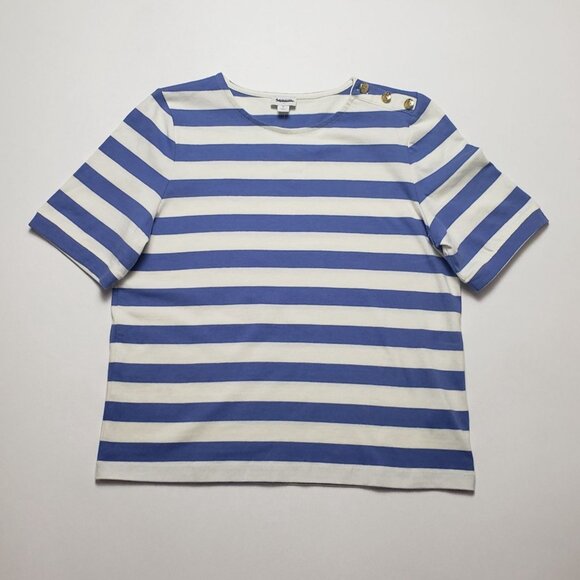 J.Crew Factory Short-Sleeve Striped Button-Shoulder Tee Women's Small Peri Blue - Picture 4 of 16